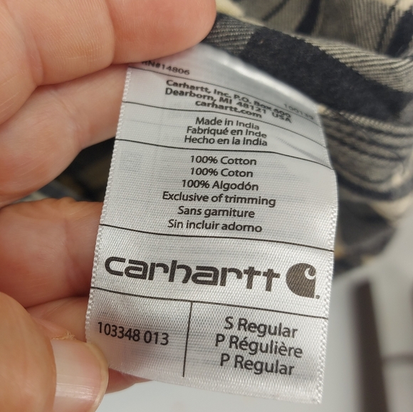 Carhartt Flannel Plaid Size Small Black Gray and Cream Button Front Shirt - Picture 5 of 6
